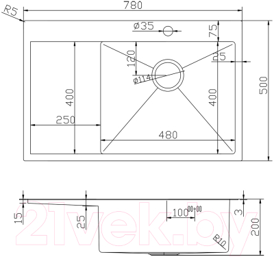 Мойка кухонная Mixline Pro 551878 правый (сатин, с сифоном)