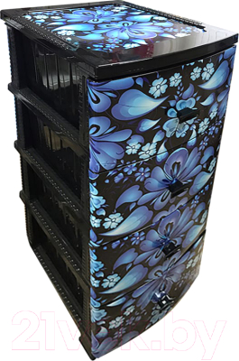 Комод пластиковый Росспласт Декор Гжель 4 яруса - фото