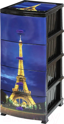 Комод пластиковый Росспласт Декор Париж Моно 4 яруса - фото