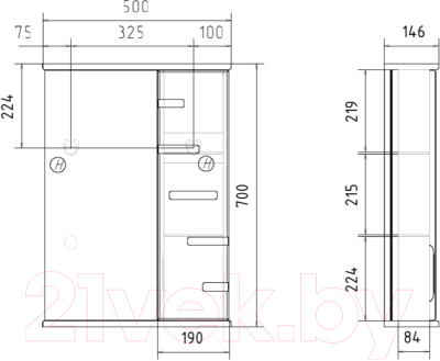 Шкаф с зеркалом для ванной Volna Joli 50 R (белый)
