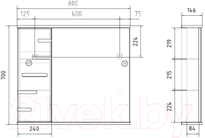 Шкаф с зеркалом для ванной Volna Joli 80 L (белый)