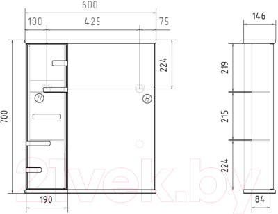 Шкаф с зеркалом для ванной Volna Joli 60 L (белый)