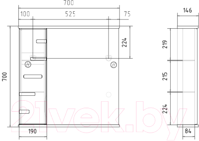 Шкаф с зеркалом для ванной Volna Joli 70 L (белый)