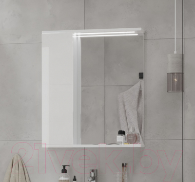 Шкаф с зеркалом для ванной Volna Lake 60 L (белый)