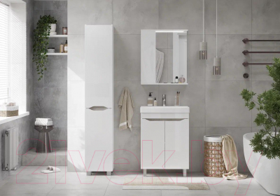 Шкаф с зеркалом для ванной Volna Lake 60 L (белый)