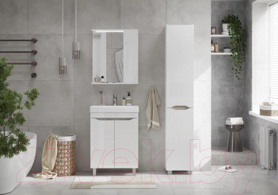 Шкаф с зеркалом для ванной Volna Lake 60 R (белый)