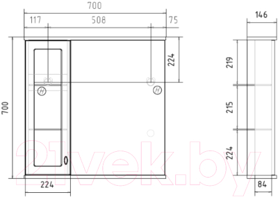 Шкаф с зеркалом для ванной Volna Milena 70 L (белый)