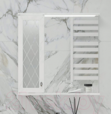 Шкаф с зеркалом для ванной Volna Milena 70 L (белый)