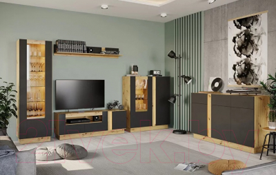 Шкаф с витриной НК Мебель Modo (артизан/черный матовый)