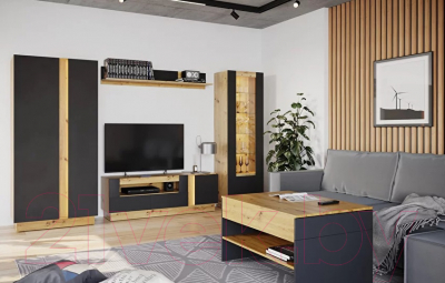 Шкаф с витриной НК Мебель Modo (артизан/черный матовый)