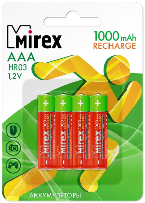 Комплект аккумуляторов Mirex AAA 1000мАч / 23702-HR03-10-E4 - фото