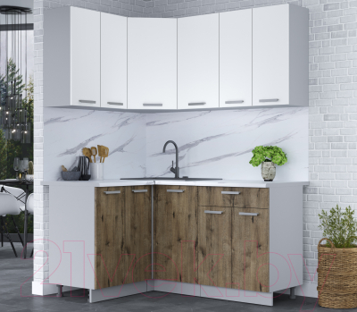 Кухонный гарнитур Интерлиния Мила Лайт 1.2x1.6 (белый платинум/дуб веллингтон)