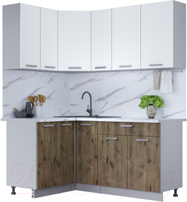 Кухонный гарнитур Интерлиния Мила Лайт 1.2x1.7 (белый платинум/дуб веллингтон) - фото
