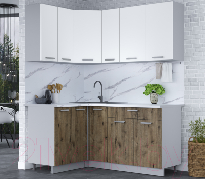 Кухонный гарнитур Интерлиния Мила Лайт 1.2x1.7 (белый платинум/дуб веллингтон)