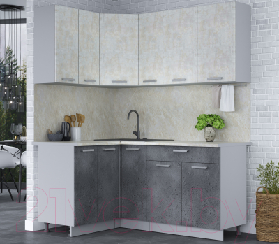 Кухонный гарнитур Интерлиния Мила Лайт 1.2x1.7 (бетон лайт/бетон портленд)