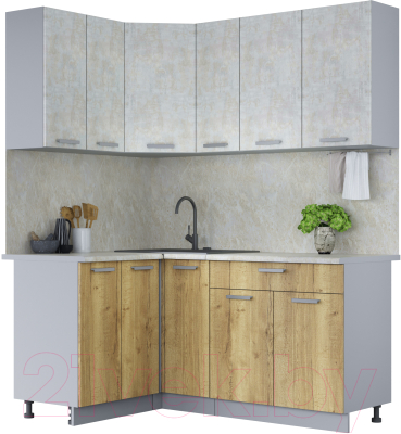 Кухонный гарнитур Интерлиния Мила Лайт 1.2x1.7 (бетон лайт/дуб золотой) - фото
