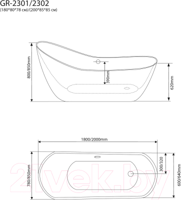 Ванна акриловая Grossman GR-2301 Style 180x80