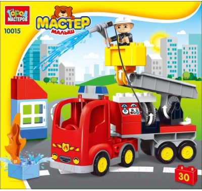 Конструктор Город мастеров Большие кубики Пожарная машина / 10015-GK - фото
