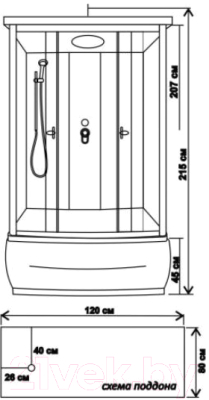 Душевая кабина Водный мир ВМ-8310 120x80 (тонированное стекло)