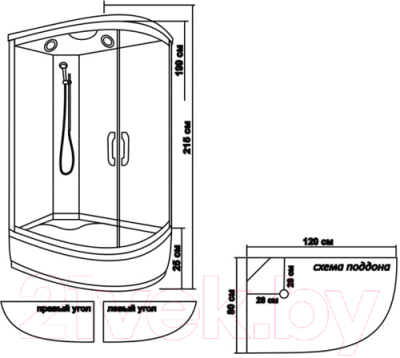 Душевая кабина Водный мир ВМ-8824 R 80x120 (черный/тонированное стекло)