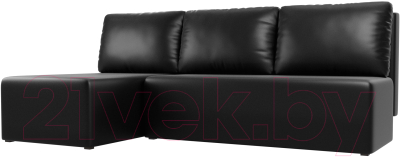 Диван угловой Лига Диванов Поло левый (экокожа черный) - фото