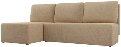 Диван угловой Лига Диванов Поло левый (микровельвет бежевый) - фото