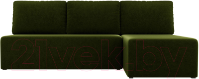 Диван угловой Лига Диванов Поло правый (микровельвет зеленый)