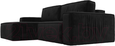 Диван угловой Лига Диванов Прага классик левый (велюр черный)