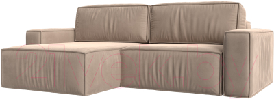 Диван угловой Лига Диванов Прага классик левый (велюр бежевый) - фото