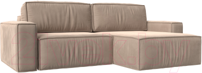 Диван угловой Лига Диванов Прага классик правый (велюр бежевый) - фото