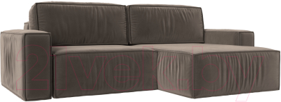 Диван угловой Лига Диванов Прага классик правый (велюр коричневый) - фото