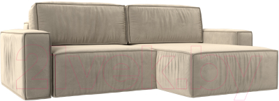 Диван угловой Лига Диванов Прага классик правый (микровельвет бежевый) - фото