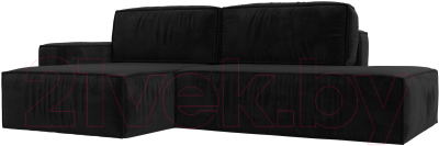 Диван угловой Лига Диванов Прага Модерн левый (велюр черный) - фото