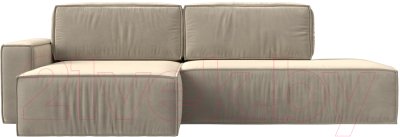 Диван угловой Лига Диванов Прага Модерн левый (микровельвет бежевый)