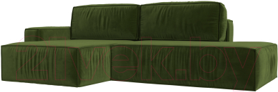 Диван угловой Лига Диванов Прага Модерн левый (микровельвет зеленый) - фото