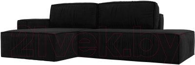 Диван угловой Лига Диванов Прага Модерн левый (микровельвет черный) - фото