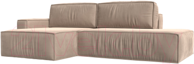 Диван угловой Лига Диванов Прага Модерн левый (велюр бежевый) - фото