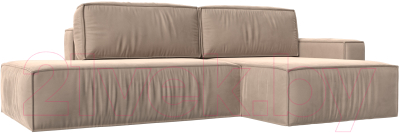 Диван угловой Лига Диванов Прага Модерн правый (велюр бежевый) - фото