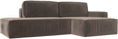 Диван угловой Лига Диванов Прага Модерн правый (велюр коричневый) - фото