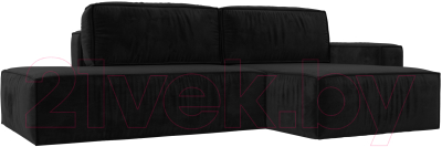 Диван угловой Лига Диванов Прага Модерн правый (велюр черный) - фото