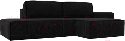 Диван угловой Лига Диванов Прага Модерн правый (микровельвет черный) - фото
