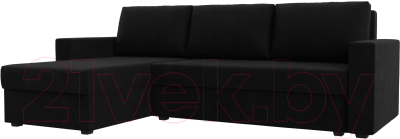 Диван угловой Лига Диванов Траумберг Лайт левый (микровельвет черный) - фото