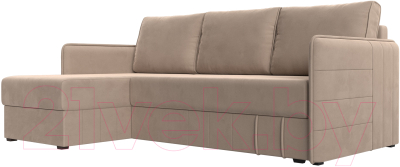 Диван угловой Лига Диванов Слим левый (велюр бежевый) - фото