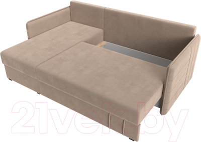 Диван угловой Лига Диванов Слим левый (велюр бежевый)