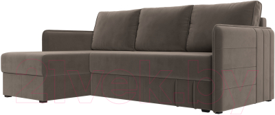 Диван угловой Лига Диванов Слим левый (велюр коричневый) - фото
