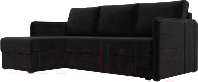 Диван угловой Лига Диванов Слим левый (велюр черный) - фото