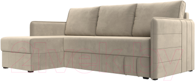 Диван угловой Лига Диванов Слим левый (микровельвет бежевый) - фото
