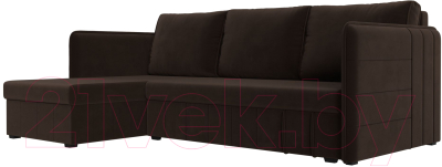 Диван угловой Лига Диванов Слим левый (микровельвет коричневый) - фото