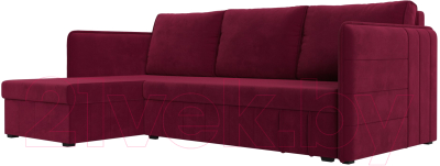 Диван угловой Лига Диванов Слим левый (микровельвет бордовый) - фото