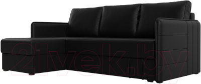 Диван угловой Лига Диванов Слим левый (экокожа черный) - фото